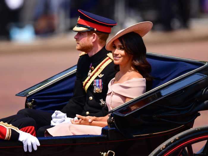 The Duchess of Sussex wore an off-the-shoulder dress for her first Trooping the Colour.