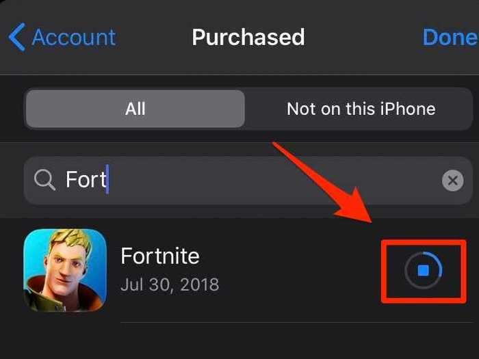 Tap the cloud icon begin re-installing "Fortnite." Once it