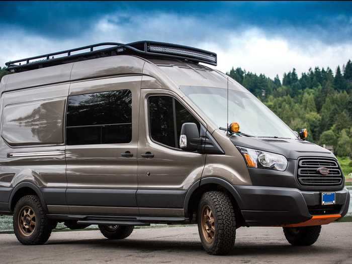 This converted 2019 Ford Transit van, which has solar panels attached to the roof, is $175,000.