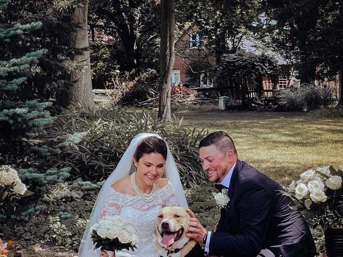 They tied the knot in front of 12 family members and friends, and their dog, in Melanie