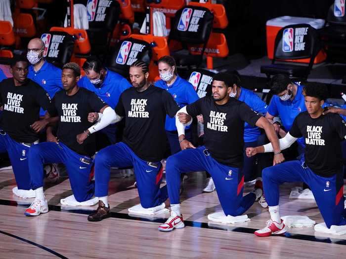 Players wear "Black Lives Matter" warm-ups before the opening games.