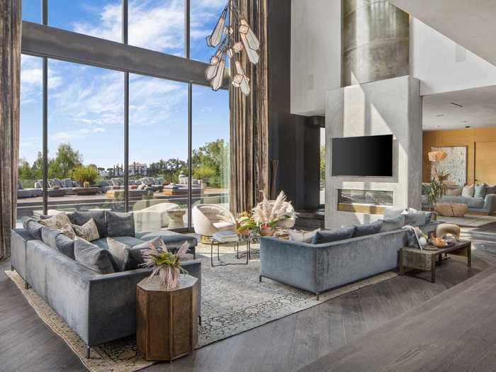 The kitchen opens up into a large family room.