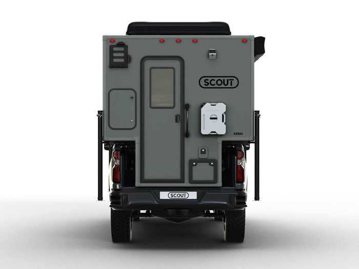 The pickup camper also comes with two 10-pound propane tanks.