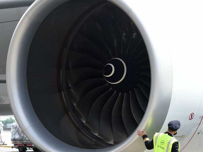 Powering the aircraft and contributing to its efficiency are two massive Rolls-Royce Trent XWB engines.