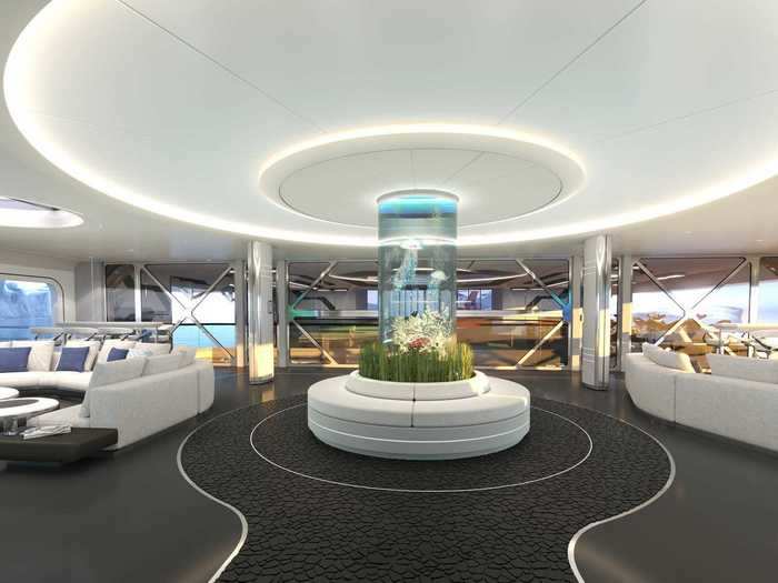 ... which can be accessed by walking through a circular room with an aquarium at its center.