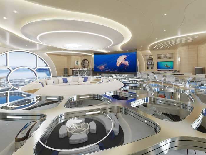 Despite the eye-grabbing windows and bright interior, according to Gresham Yacht Design, the "focal point" of the room is the skylight, which is above the seating area.