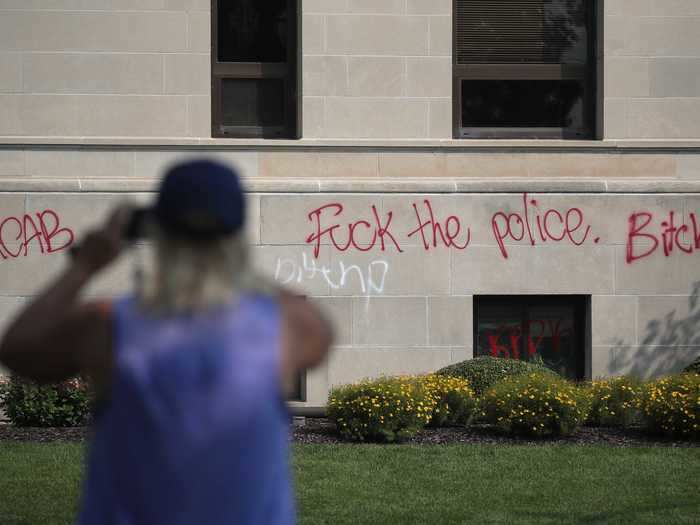 Residents gathered in front of the courthouse on Monday. One person from a nearby city told a local newspaper: "I can