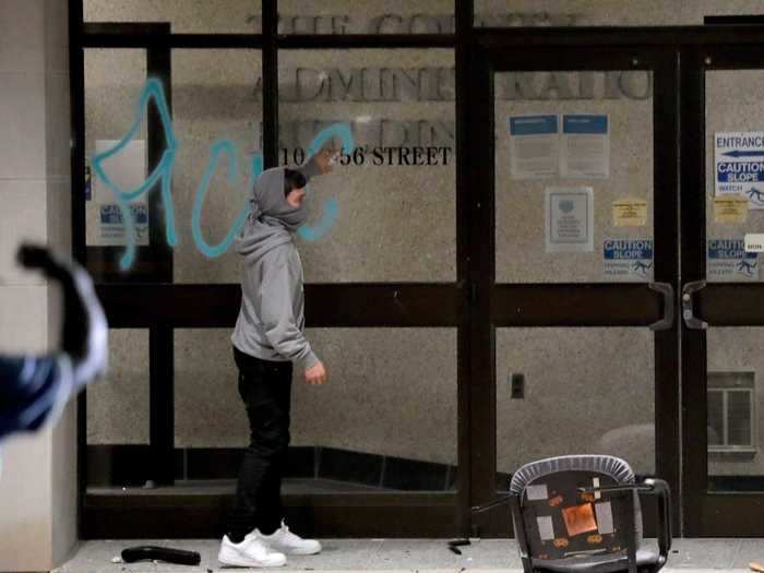 Protesters reportedly spray-painted the Kenosha County Courthouse.