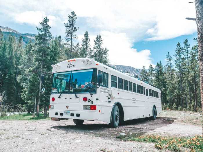 They bought their school bus for $5,000 in 2018.