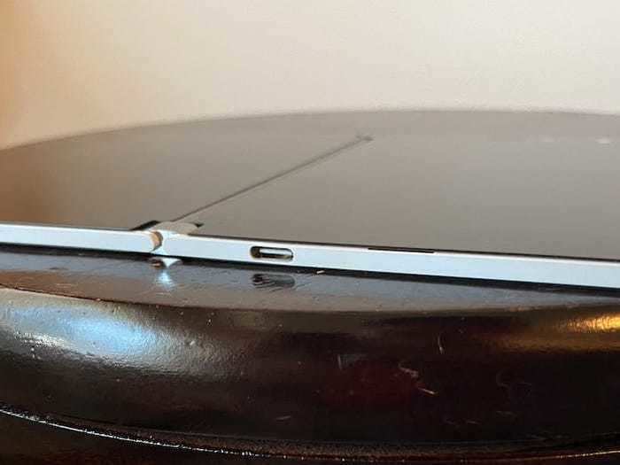 When opened flat, the Surface Duo measures 4.8 millimeters thin, making it slimmer than the 8.1-millimeter iPhone 11 Pro, 7.9-millimeter Samsung Galaxy S20, and even the 6.1-millimeter-thin iPad Air.