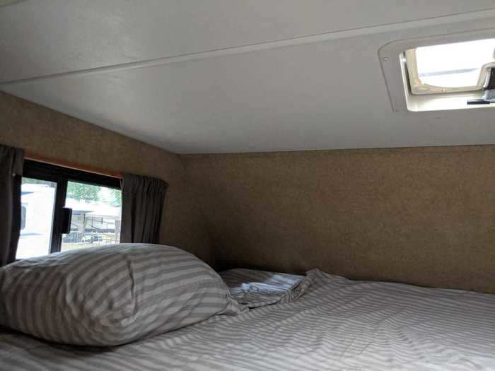 It featured a window, skylight, and curtains both for the window and between the bed and the rest of the RV for privacy.