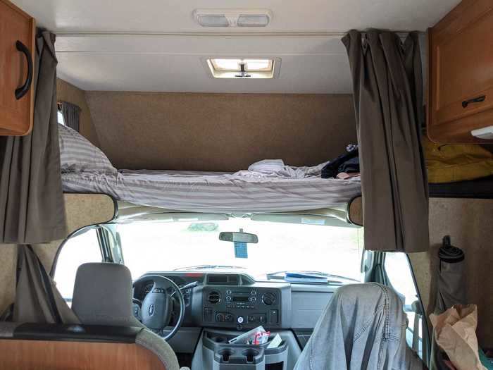 The main bed, located over the front of the RV, was queen-size and full-length.