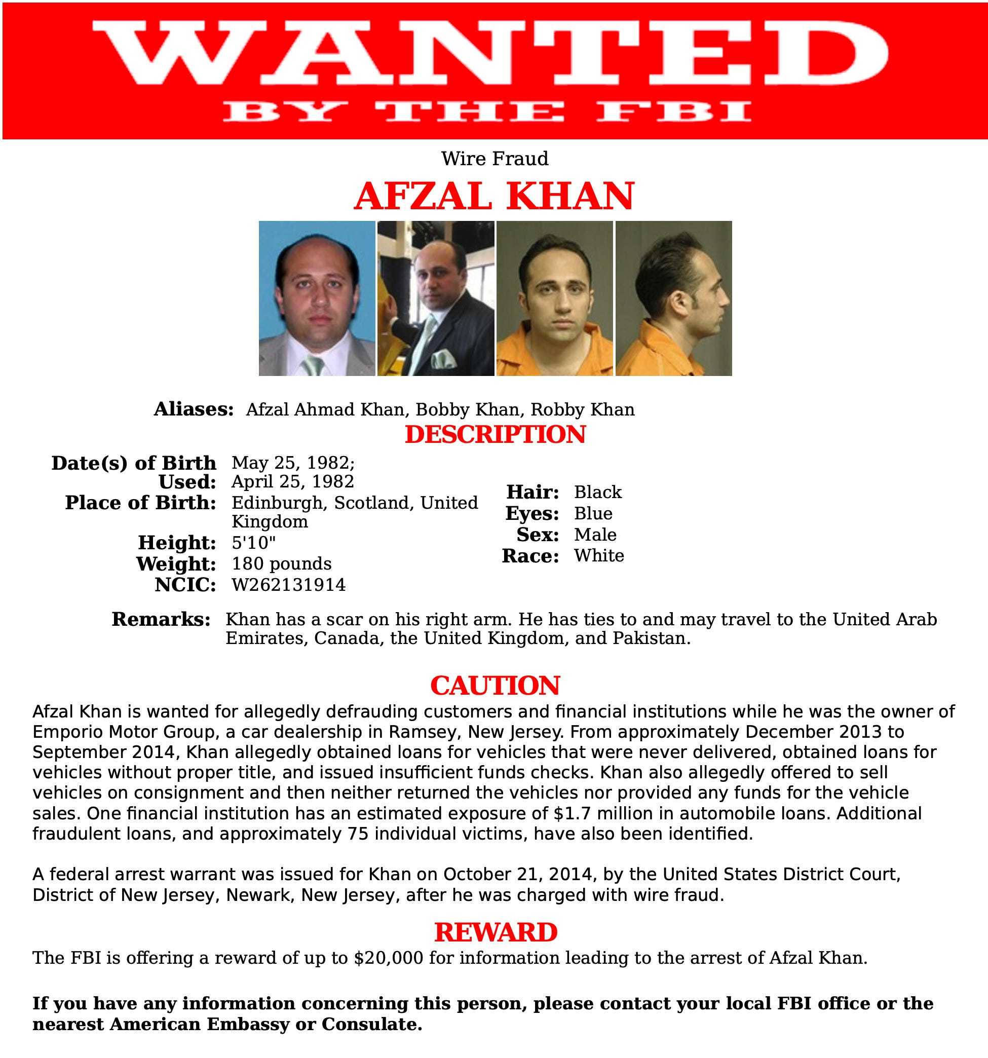 FBI Most Wanted Afzal Khan