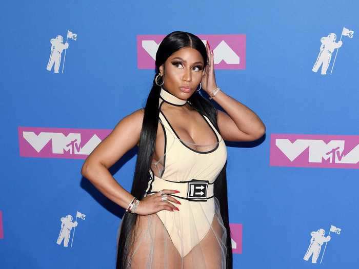 Nicki Minaj paired a leotard with a long see-through skirt in 2018.