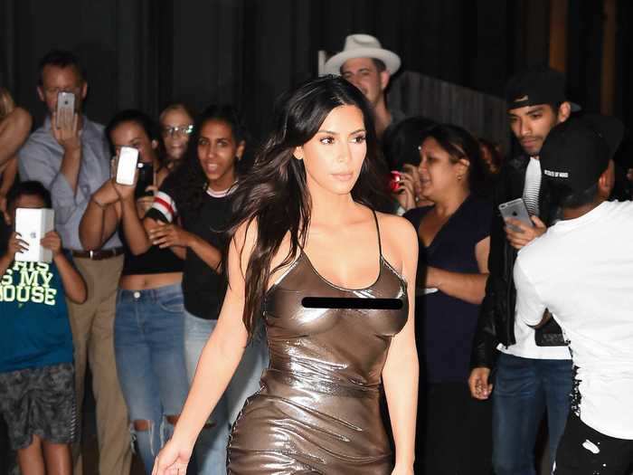 Kardashian West left little to the imagination when she was photographed in 2016 wearing a sheer metallic dress with silver Balenciaga boots.