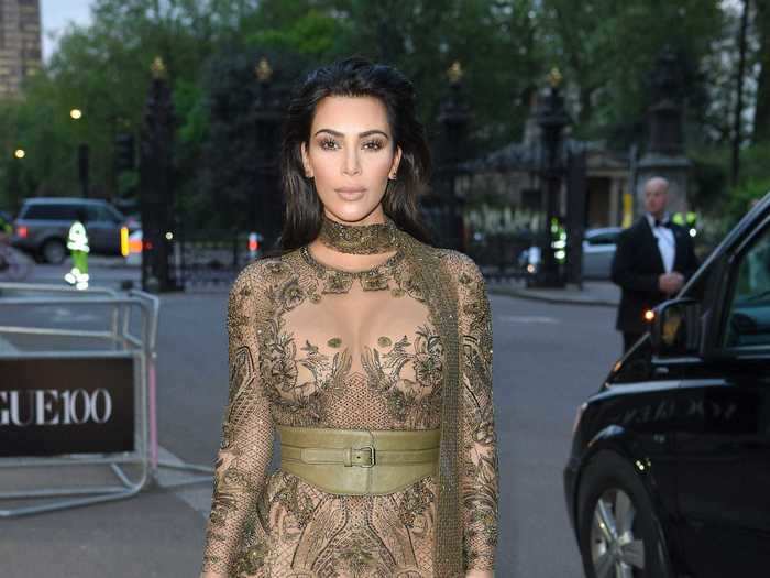 Kardashian West arrived at the Vogue 100 Festival gala in an intricate Peter Dundas for Roberto Cavalli Couture dress.