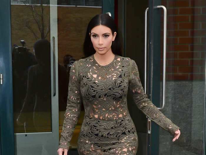 In 2014, Kardashian West stepped out in New York City wearing this green laser-cut midi dress.