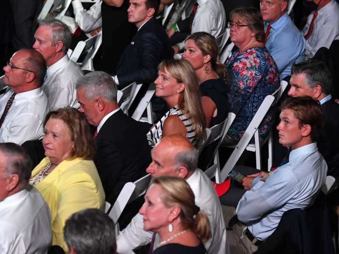 Like other Trump campaign events, mask wearing was scant as attendees waited for the president to speak.