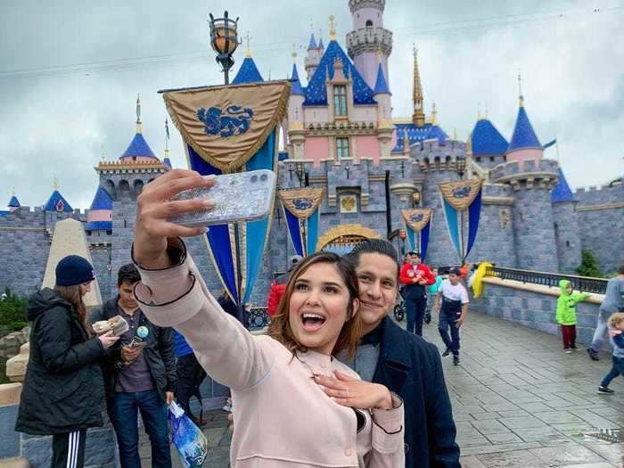 The Sleeping Beauty and Cinderella castles were popular selfie spots.