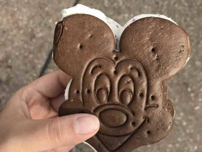 Mickey ice cream sandwiches can be found at snack carts throughout the North American Disney Parks.