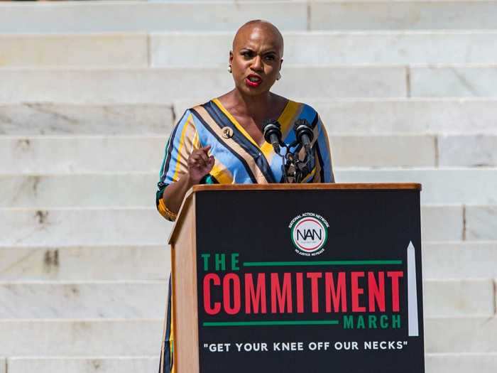 "The state of our movement, it is strong," said Rep. Ayanna Pressley, a Massachusetts Democrat, adding that "another world is possible."