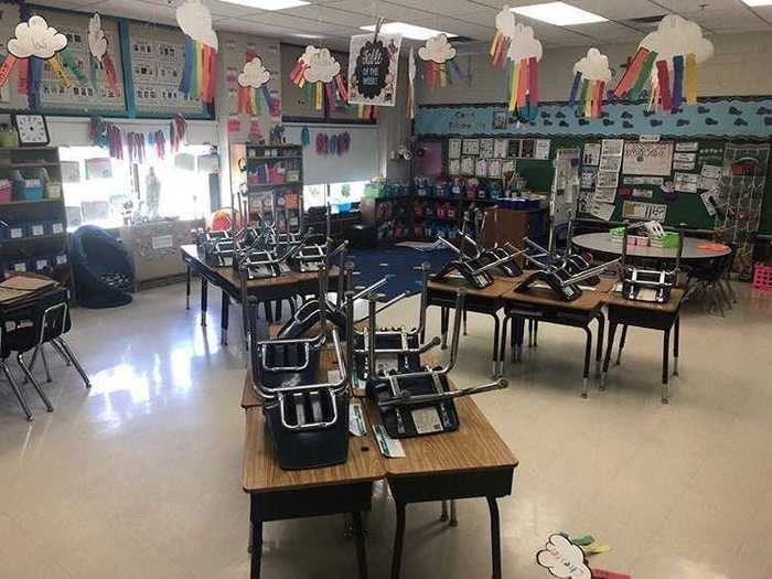 Becki Maly, a first-grade teacher, previously had her desks in groups that allowed her students to interact freely.