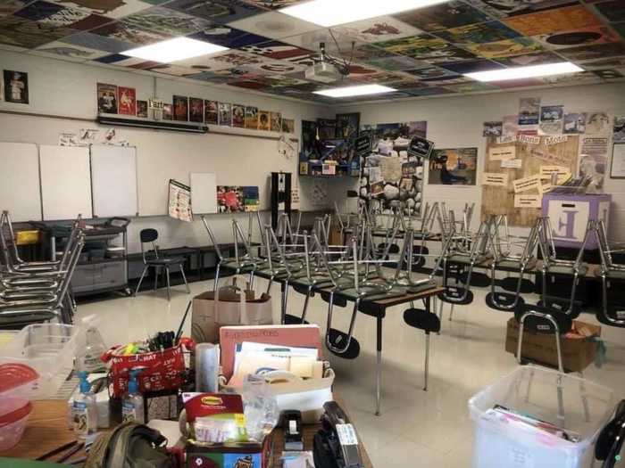 Angela Robbins is a high school French and theater teacher in Cumberland, Virginia. Last year, her classroom featured group desks.