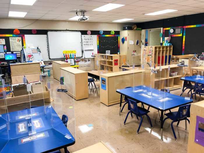 Wallace said she had to remove all soft items, like rugs and pillows, from her classroom. In addition to the desk dividers, her students will have face shields and be required to wear masks.