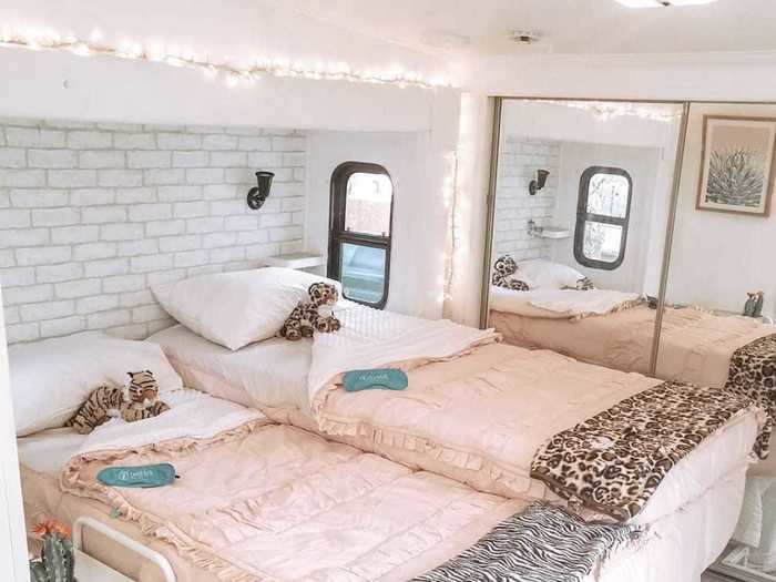 At the back of the RV, the twins have their own bedroom with "makeshift" bunk beds.