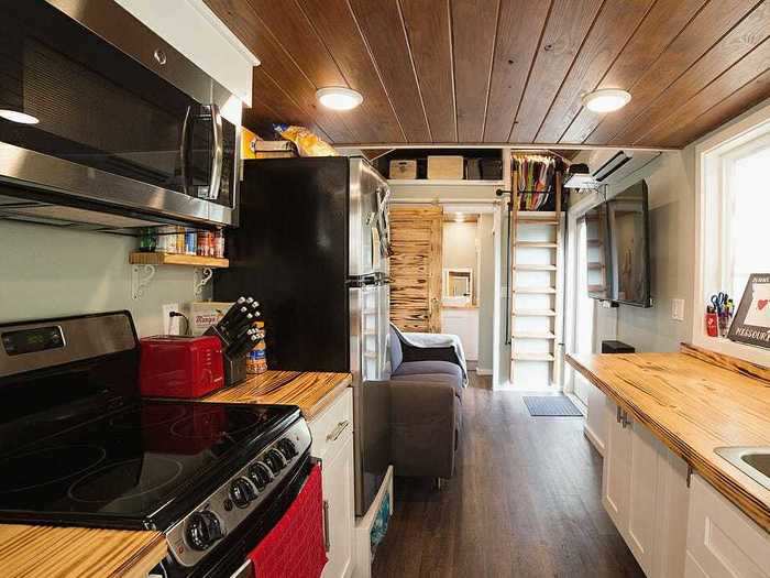 Next to the living room is the kitchen, which has ample counter space.