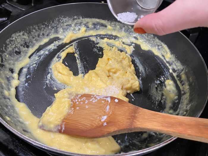 From there, I beat the eggs and pepper and added them to the pan.