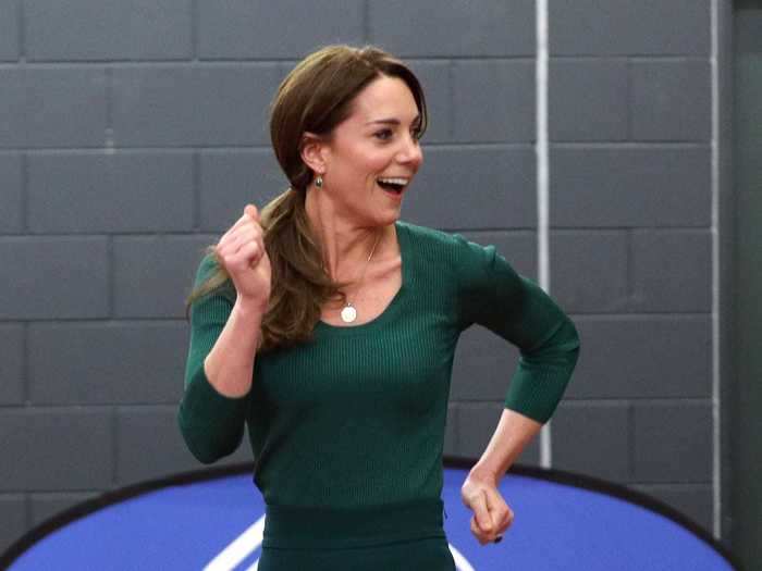 In February 2020, the Duchess of Cambridge paired green Zara pants with $50 sneakers.