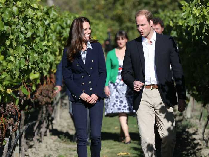 The Duchess wore a Zara blazer while touring a winery in New Zealand during the April 2014 royal tour of Australia and New Zealand.