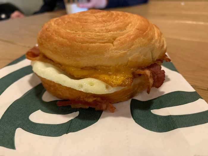 Double-smoked bacon, cheddar, and egg sandwich — $4.95