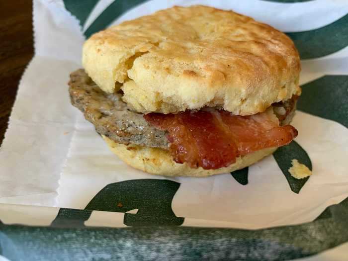 Chicken sausage and bacon biscuit — $4.95