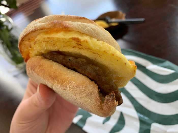 Sausage, egg, and cheddar sandwich — $3.75