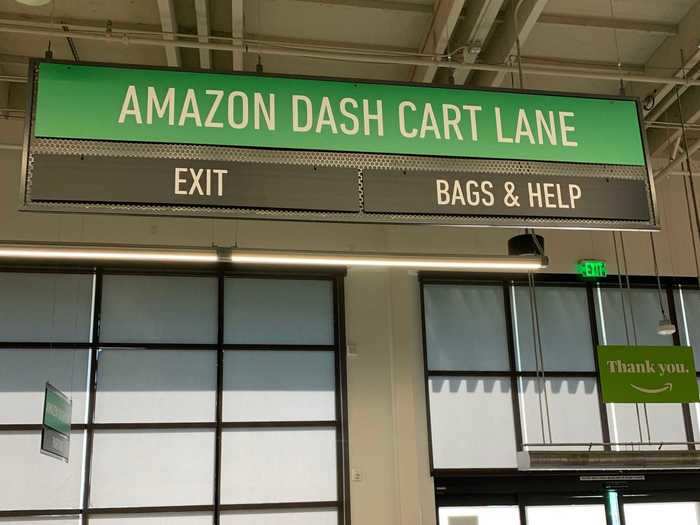 Dash Cart shoppers exit through a separate lane.