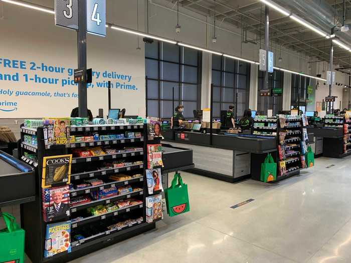 There are about 10 traditional checkout lanes for shoppers not using the Dash Cart.