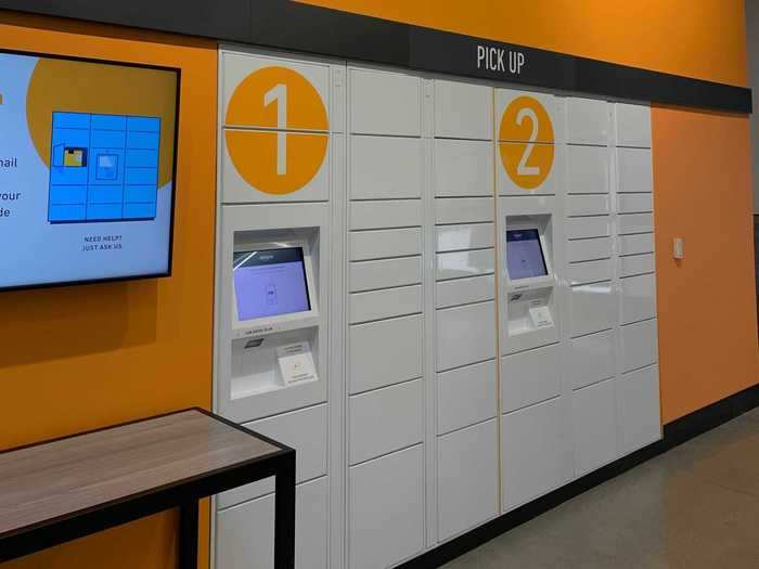 The store also features a pair of Amazon lockers.