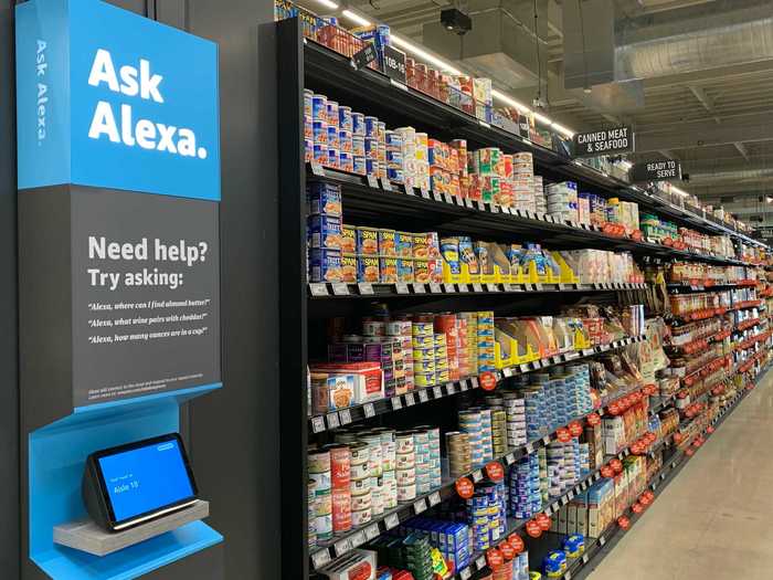 Throughout the store, there are several Alexa stations that offer to help customers find specific items.