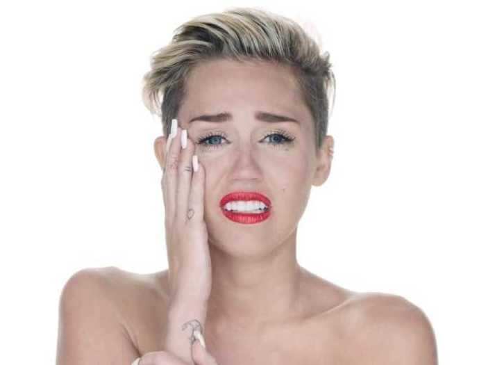 September 2013: Cyrus cried while singing "Wrecking Ball."