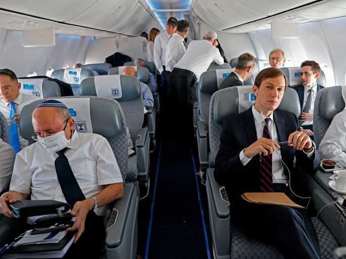 The leaders of the US and Israeli delegation occupied the business class cabin with Kushner, Ben Shabbat, and O