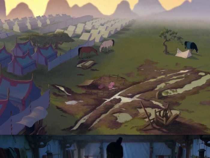 20. Mulan sleeps in a tent full of men in the new film.