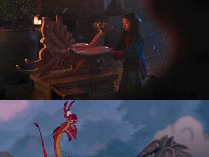 Mulan accidentally breaks a family statue of a phoenix.