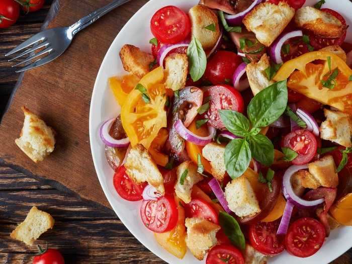 NYC chef Daniel Kleinhander loves using grilled veggies to make a big panzanella salad.