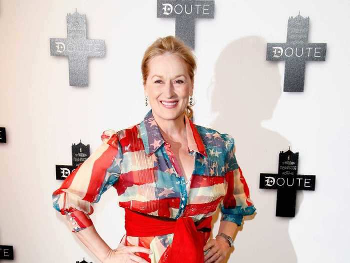 Meryl Streep first wore this American flag-printed shirt dress to the "Doubt" Paris photo-call in January 2009.