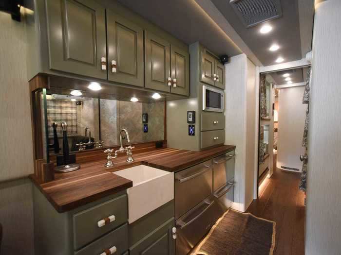 The kitchens are fully equipped so professional chefs can prepare meals while stars are on the road.