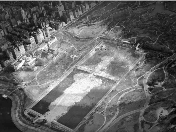 Around the time the economy crashed, the Central Park reservoir was drained. The plan was to turn it into the Great Lawn. But work on the park stalled. The Eldorado builders had not planned on providing a view of a dilapidated town, but that