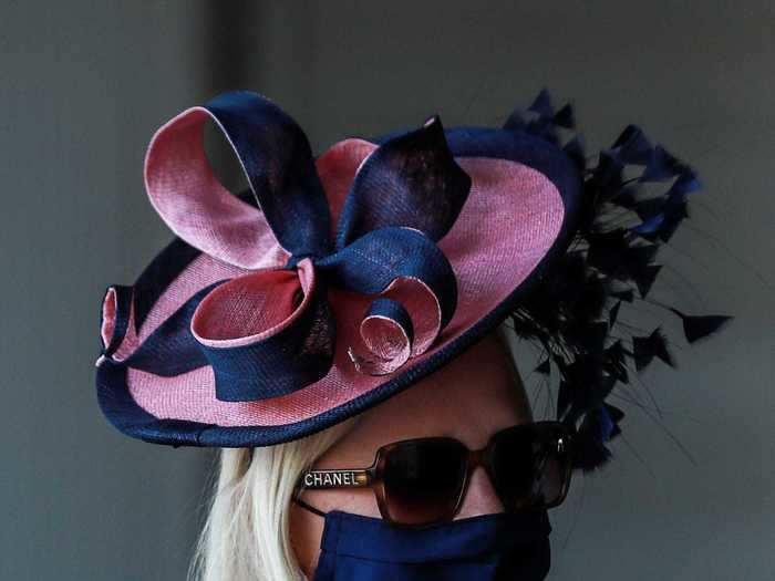 Some matched their face masks to their outfit, such as this pink-and-navy ensemble.