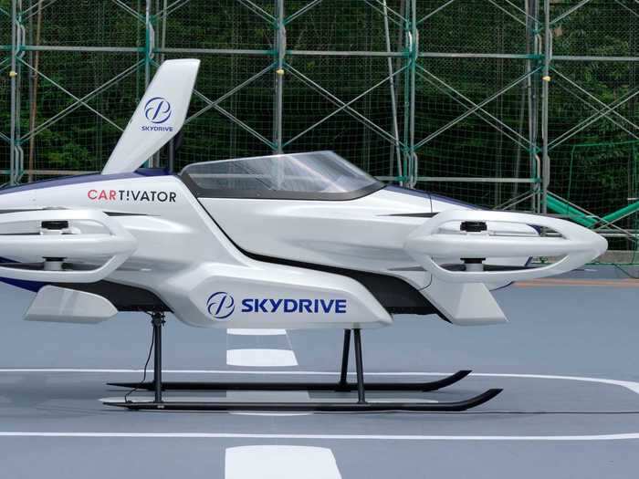 The flying car is powered by eight electric motors that are paired off and located at its four corners.